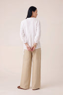 Regular Fit Pleated Linen Blouse - WHITE - 35699 - 4