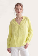 Regular Fit Relaxed V-Neck Linen Blouse - 1