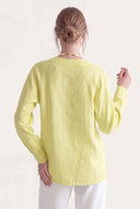 Regular Fit Relaxed V-Neck Linen Blouse - CEDRO SOFT - 35162 - 3