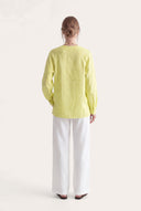 Regular Fit Relaxed V-Neck Linen Blouse - CEDRO SOFT - 35162 - 4