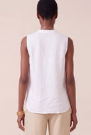 Regular Fit Sleeveless Linen Blouse with Pleated Front - WHITE - 35131 - 3