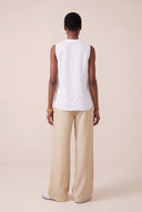 Regular Fit Sleeveless Linen Blouse with Pleated Front - WHITE - 35131 - 4