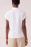 Regular Fit Short-Sleeved Linen Tie-Front Shirt - WHITE - 35166 - 3