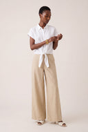 Regular Fit Short-Sleeved Linen Tie-Front Shirt - WHITE - 35166 - 2