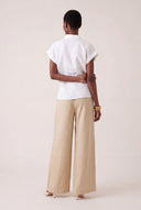 Regular Fit Short-Sleeved Linen Tie-Front Shirt - WHITE - 35166 - 4