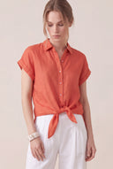 Regular Fit Short-Sleeved Linen Tie-Front Shirt - ANEMONE SO - 35167 - 1
