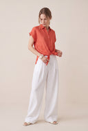 Regular Fit Short-Sleeved Linen Tie-Front Shirt - ANEMONE SO - 35167 - 2