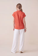 Regular Fit Short-Sleeved Linen Tie-Front Shirt - ANEMONE SO - 35167 - 4