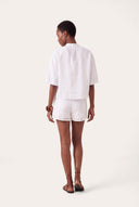 Relaxed Fit Short-Sleeved Sangallo Linen Shirt - WHITE - 35702 - 4