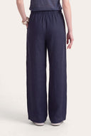 Relaxed Drawstring Linen Trousers - NAVY BLUE  - 35177 - 3