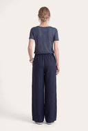 Relaxed Drawstring Linen Trousers - NAVY BLUE  - 35177 - 4