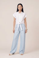 Wide-Leg Linen Trousers - PLACID BLU - 35709 - 2
