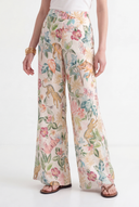 Printed Wide-Leg Linen Trousers - 1