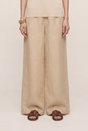 Pleated Wide-Leg Linen Trousers with Front Zip - CORDA - 35889 - 1