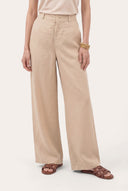Pleated Wide-Leg Linen Trousers with Front Zip - 1