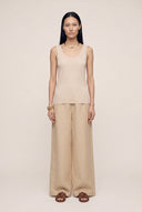 Pleated Wide-Leg Linen Trousers with Front Zip - CORDA - 35889 - 2
