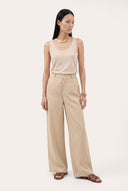 Pleated Wide-Leg Linen Trousers with Front Zip - 2