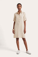 Short-Sleeved Linen Shirt Dress with side pockets - 1