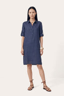 Short-Sleeved Linen Shirt Dress with side pockets - 1