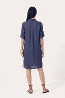 Short-Sleeved Linen Shirt Dress with side pockets - 2