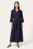 Regular fit long-sleeve Flared Linen Shirt Dress - 1