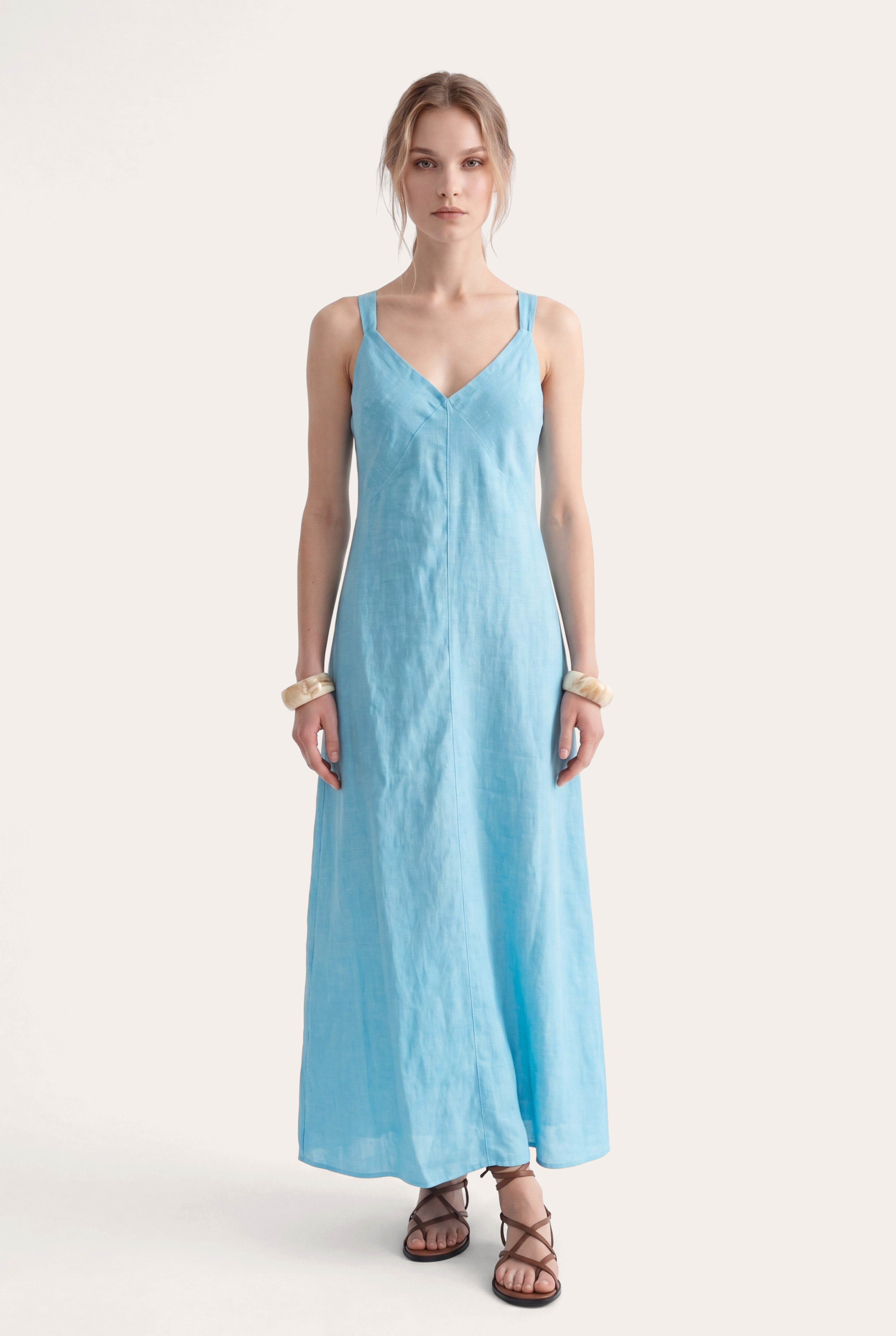 maxi dress with tie back Regular fit sleeveless maxi dress with tie-back detail – 120% Lino