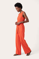 Regular fit sleeveless wide-leg jumpsuit with belted waist - 1