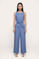 Regular fit sleeveless wide-leg jumpsuit with belted waist - 1