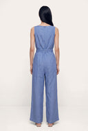 Regular fit sleeveless wide-leg jumpsuit with belted waist - 2