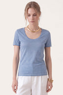 Round Neck Short-Sleeve Linen T-Shirt - 1
