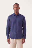 Regular Fit Linen Pocket Shirt - NAVY BLUE  - 35140 - 1