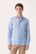 Classic Slim Fit Linen Shirt - SKY - 36357 - 1