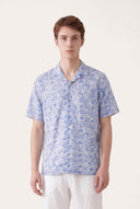 Short-Sleeved Regular Fit Printed Linen Shirt - WHITE - 33525 - 1
