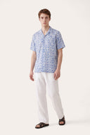 Short-Sleeved Regular Fit Printed Linen Shirt - WHITE - 33525 - 2