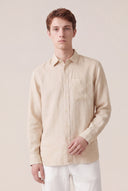 Short-Sleeved Longline Linen Shirt - SAFARI SOF - 35871 - 1