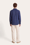 Short-Sleeved Longline Linen Shirt - NAVY BLUE  - 35148 - 4