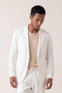 Two Button Slim Fit Tailored Linen Blazer - WHITE - 35880 - 1