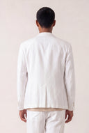 Two Button Slim Fit Tailored Linen Blazer - WHITE - 35880 - 3