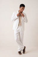 Two Button Slim Fit Tailored Linen Blazer - WHITE - 35880 - 2