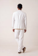 Two Button Slim Fit Tailored Linen Blazer - WHITE - 35880 - 4