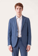 Two Button Slim Fit Tailored Linen Blazer - BLUE CHINA - 36363 - 1
