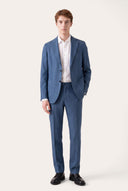 Two Button Slim Fit Tailored Linen Blazer - BLUE CHINA - 36363 - 2