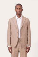 Two Button Slim Fit Tailored Linen Blazer - NATURAL - 36364 - 1