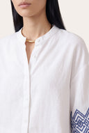 Relaxed Fit Boxy Linen Shirt with Geometric Embroidery - WHITE - 35165 - 4