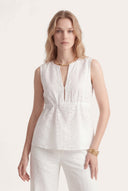 Regular Fit Sleeveless Sangallo Linen Blouse - WHITE - 35704 - 1