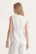 Regular Fit Sleeveless Sangallo Linen Blouse - WHITE - 35704 - 3