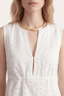 Regular Fit Sleeveless Sangallo Linen Blouse - WHITE - 35704 - 4