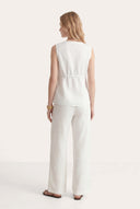 Regular Fit Sleeveless Sangallo Linen Blouse - WHITE - 35704 - 5
