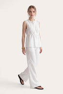 Openwork Detail Wide-Leg Linen Trousers - 2