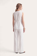 Openwork Detail Wide-Leg Linen Trousers - WHITE - 33611 - 4